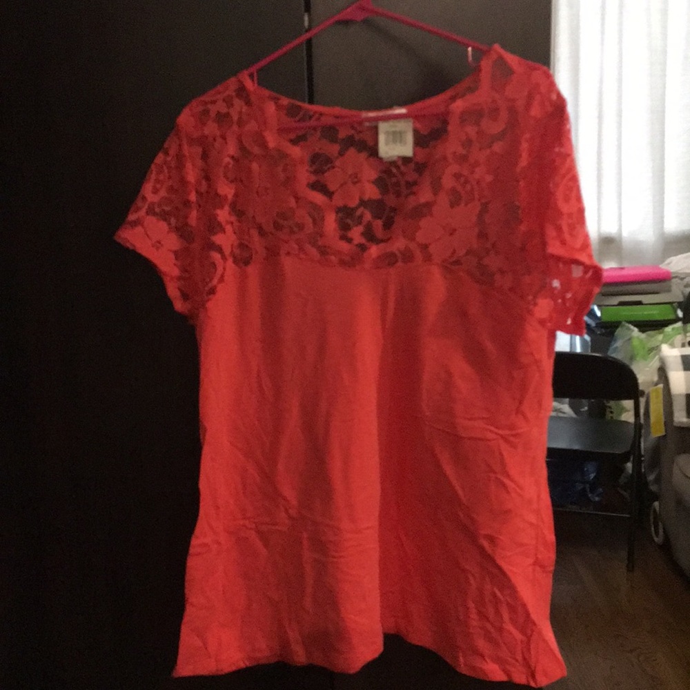Beautiful coral colored short sleeve blouse